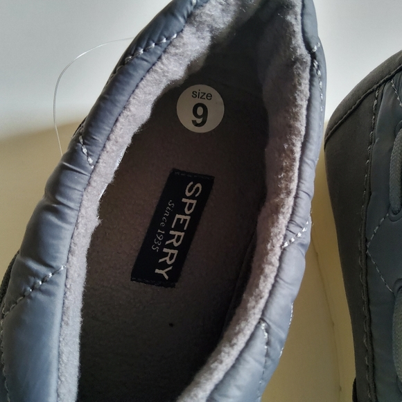 Sperry Moc Sider Quilt Nylon Slip On Shoe Grey Microfleece Cozy